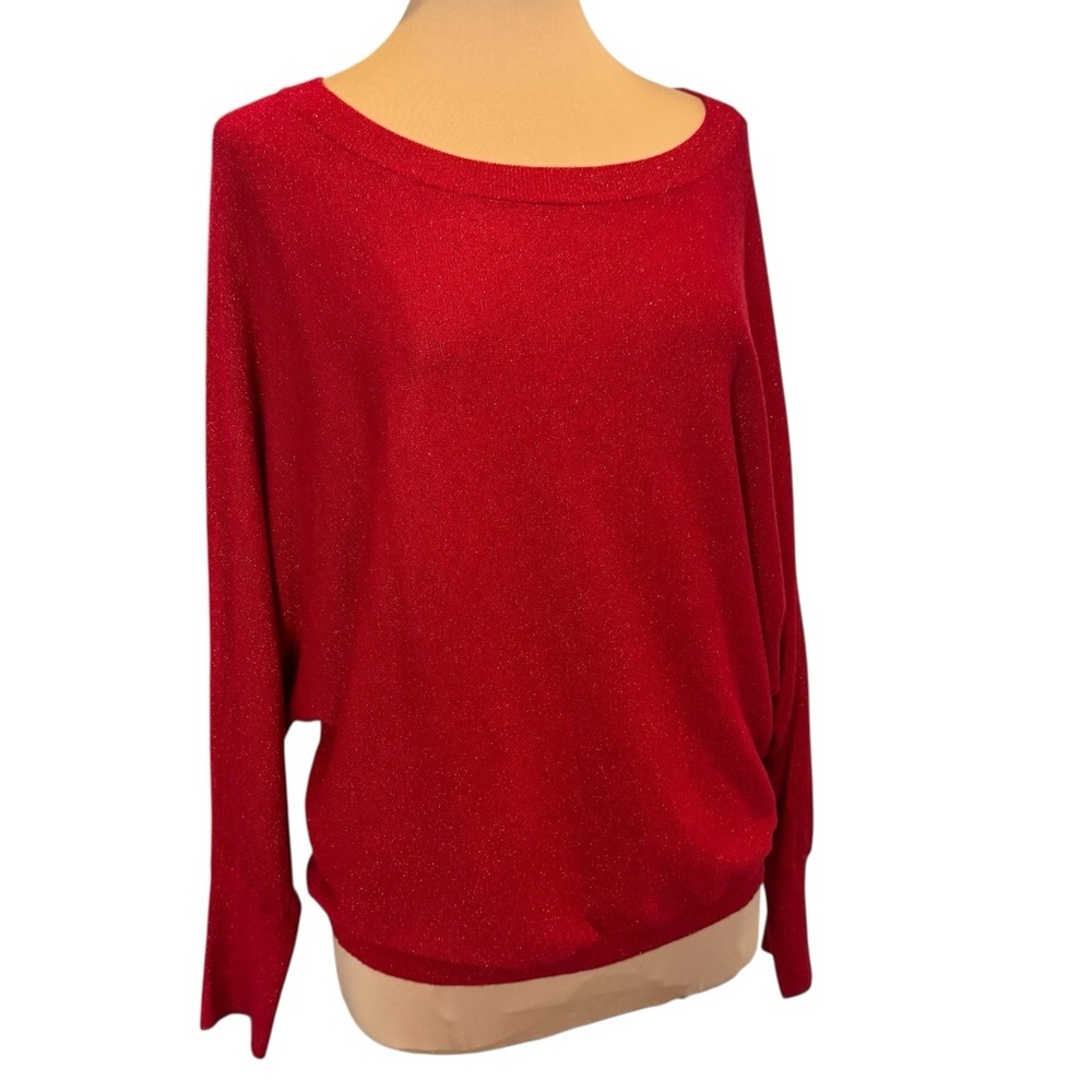 INC red metallic batwing, scoop neck, lightweight sweater size XL